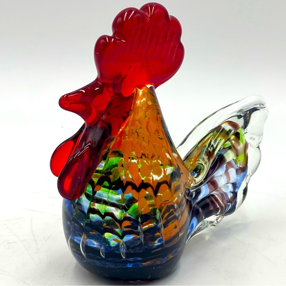 Gorgeous Designs: Handblown Multi Colored Art Glass Rooster Paperweight Figurine - Picture 12 of 16